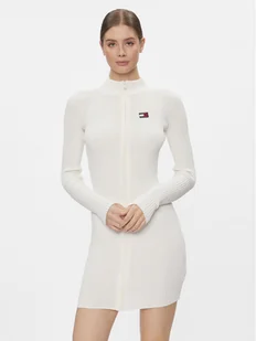Tommy Jeans Sukienka dzianinowa Badge DW0DW17525 Biały Slim Fit - Sukienki - miniaturka - grafika 1