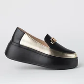 Półbuty damskie - Mokasyny damskie skóra GOODIN GD-LX1073 platforma lekkie czarno/złote 37 - miniaturka - grafika 1