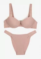 Komplety bielizny - Ciemnoróżowy Komplet Ozdobiony Napisami z Biustonoszem z Efektem Push-Up i Majtkami Bralicia - miniaturka - grafika 1