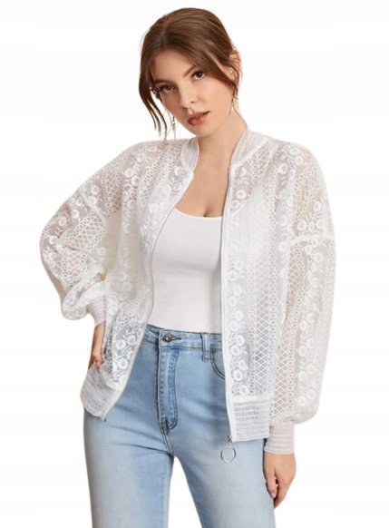 Shein Kurtka Damska Koronkowa Bomberka 34 V4u