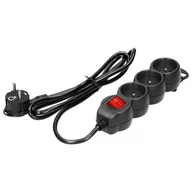 Listwy zasilające - Przedłużacz 3-krotny 2P+Z z wyłącznikiem, 1,5m H05VV-F 3x1,5mm2, Imax=16A, płaska wtyczka, czarny - miniaturka - grafika 1