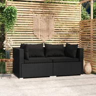 Sofy ogrodowe - 2-osobowa sofa z poduszkami, czarna, polirattan - miniaturka - grafika 1