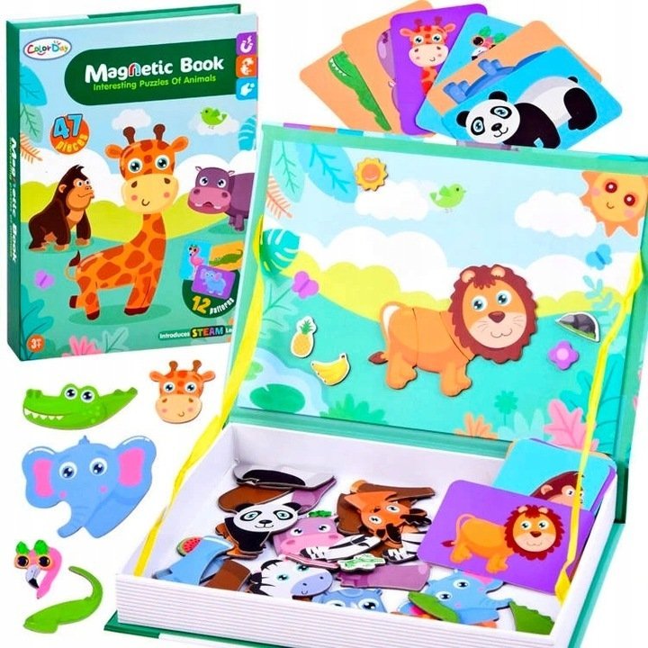 Książka układanka magnetyczna edukacyjna montessori puzzle Zwierzęta zestaw