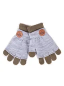 Rękawiczki dla dzieci - Rękawiczki Chłopięce Podwójne Jasnoszare Z Naszywką 16 Cm - miniaturka - grafika 1