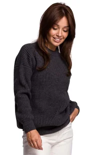 Sweter Oversize o Przedłużonym Kroju - Grafitowy - Swetry damskie - miniaturka - grafika 1