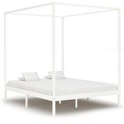 Łóżka - vidaXL Rama łóżka z baldachimem, biel, lite drewno sosnowe, 160x200 cm - miniaturka - grafika 1