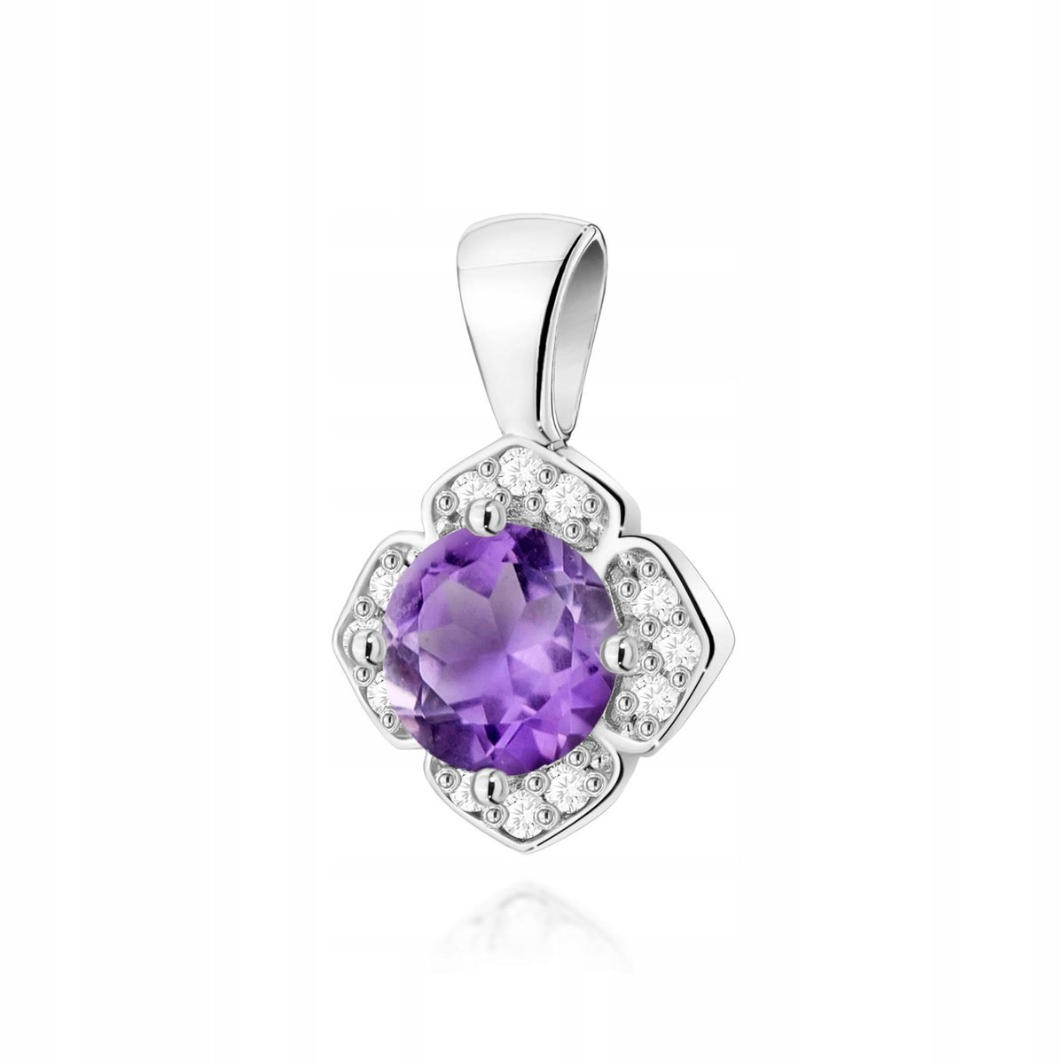 Przywieszka z białego złota 585 diamenty na prezent owalny ametyst 0.5g