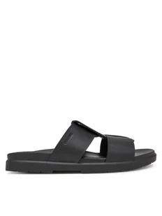 Calvin Klein Klapki Lug Sandal Double T Lth HM0HM01734 Czarny - Klapki i japonki męskie - miniaturka - grafika 1