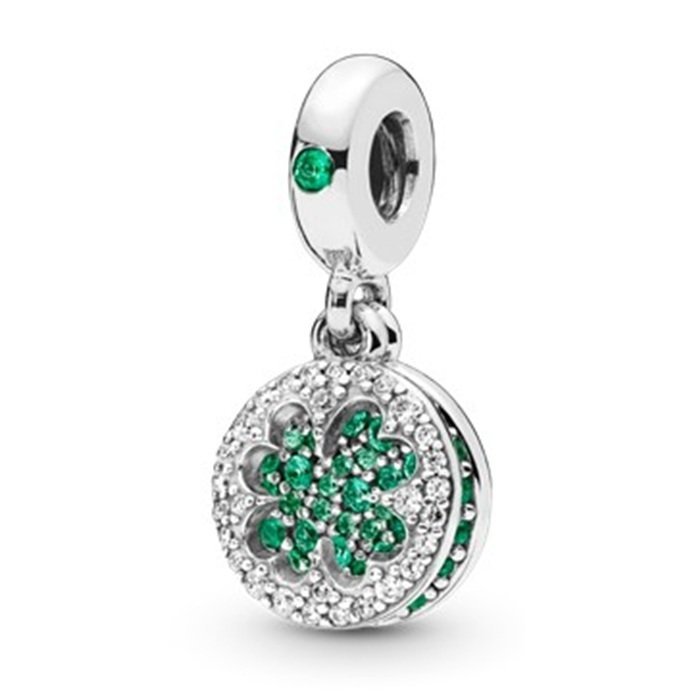Zawieszka Charms SREBRO 925 Koralik Czterolistna Koniczynka