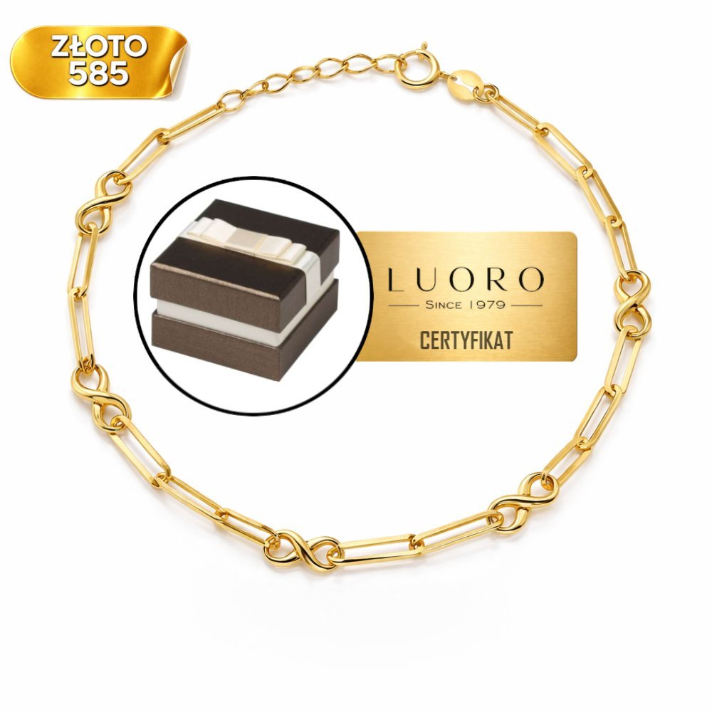 BRANSOLETKA ZŁOTA 585 14K DŁUGIE OGNIWA Z NIESKOŃCZONOŚCIĄ 17 CM ELEGANCKA