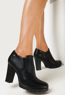 Czarne Półbuty na Słupku z Suwakiem Raftera - Botki damskie - miniaturka - grafika 1