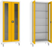 Meble i wyposażenie gabinetów medycznych - XSML.112.9010.1023 mobilna szafa lekarska 2-skrzydłowa 1-komorowa biało-żółta na kołach - miniaturka - grafika 1