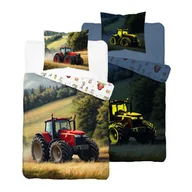Pościel dla dzieci - Detexpol Pościel dziecięca świecąca w ciemności 140x200 5731A z dużym czerwonym traktorem na polu FluoDream - miniaturka - grafika 1