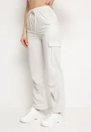 Spodnie damskie - Jasnoszare Bawełniane Spodnie z Gumką w Pasie i Naszytymi Kieszeniami Selpa - miniaturka - grafika 1