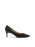 Czółenka - Czarne czółenka na niskim obcasie ozdobione paskami - miniaturka - grafika 1