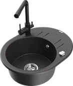 Zlewozmywaki z baterią - Mexen Kevin zlewozmywak granitowy 1-komorowy z ociekaczem i baterią kuchenną Duero, czarny nakrapiany - 6517-76-671600-70 - miniaturka - grafika 1