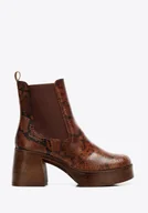 Półbuty męskie - Damskie sztyblety ze skóry naturalnej we wzór węża brązowe - miniaturka - grafika 1