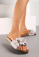 Klapki i japonki damskie - Szare Klapki ze Złotymi Misiami i Kwiatkami na Profilowanej Podeszwie Isaralle - miniaturka - grafika 1