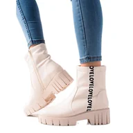 Botki damskie - Goodin Beżowe Workery Love beżowy - miniaturka - grafika 1