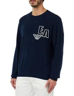 Bluzy męskie - Emporio Armani Męska bluza z kapturem Corduroy Fleece Crew Neck, morski, M - miniaturka - grafika 1