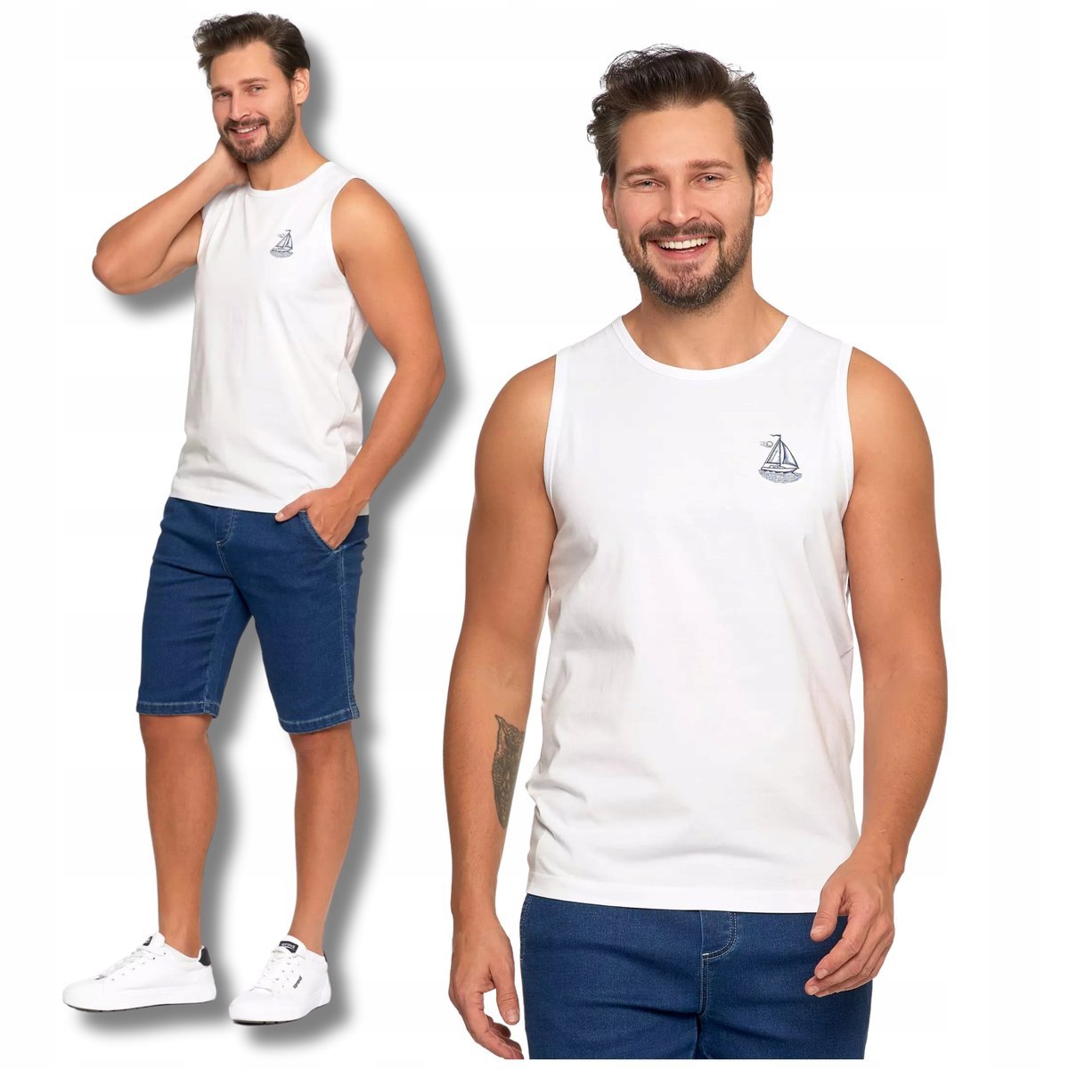 TANK-TOP Męski Koszulka Bez Rękawów Bokserka z Małym Nadrukiem MORAJ XXL