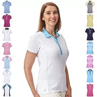 Koszulki i topy damskie - Under Par Under Par Damska koszulka polo Golf Pro wysokiej jakości oddychająca odprowadzająca 5 stylów 10 kolorów z rękawem i bez rękawów golfowa koszulka polo Style 1826 - White/Summer Blue 16 UPLTS1826_WHSUM_16 - miniaturka - grafika 1