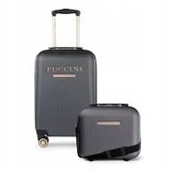 Walizki - PUCCINI Zestaw Komplet WALIZEK Podróżnych 2w1 Kabinowa + Kuferek ABS Szare - miniaturka - grafika 1