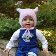 Czapki dla dzieci - Czapka Kotek, kitty alpaka/jedwab pudrowy róż - miniaturka - grafika 1