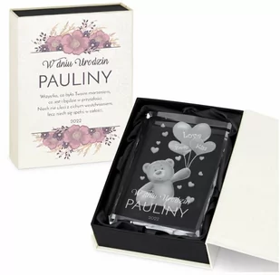Murrano Kryształ 3D Grawerowany Miś w Personalizowanym Opakowaniu na Urodziny KRSZ-M1-005 - Pamiątka Chrztu Świętego - miniaturka - grafika 1