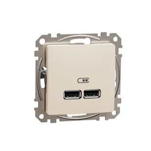 Schneider SEDNA Design & Elements beżowe Ładowarka USB A+A - Gniazdka elektryczne - miniaturka - grafika 1