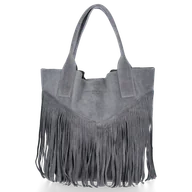 Torebki damskie - Firmowy Włoski Shopper w stylu Boho Vittoria Gotti Szara - miniaturka - grafika 1