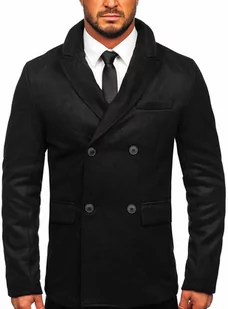 Czarny dwurzędowy krótki płaszcz męski zimowy Denley 79B3 - Płaszcze męskie - miniaturka - grafika 1
