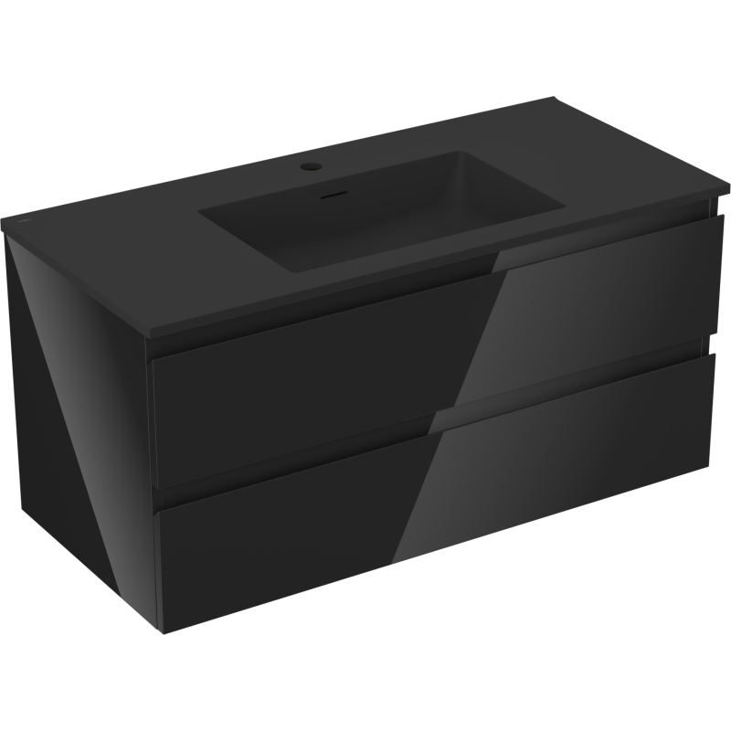Mexen Orio szafka łazienkowa 100 cm z umywalką Otis, 2 szuflady, czarna połysk/czarna mat - 91A10-10047-2-BFF70-W18M71