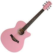 Struny gitarowe  - TIGER ACG1-PK-SM Gitara akustyczna ze stalowymi strunami, pastelowy różowy matowy, pełnowymiarowa gitara dla małych korpusów dla dzieci w wieku od 12 lat - teraz zawiera 6 miesięcy bezpłatnych lekcji - miniaturka - grafika 1