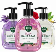 Mydła - Zestaw 3x300 ml AURA Care Mydło Do Rąk Z Dozownikiem Lawenda Róża Wanilia - miniaturka - grafika 1