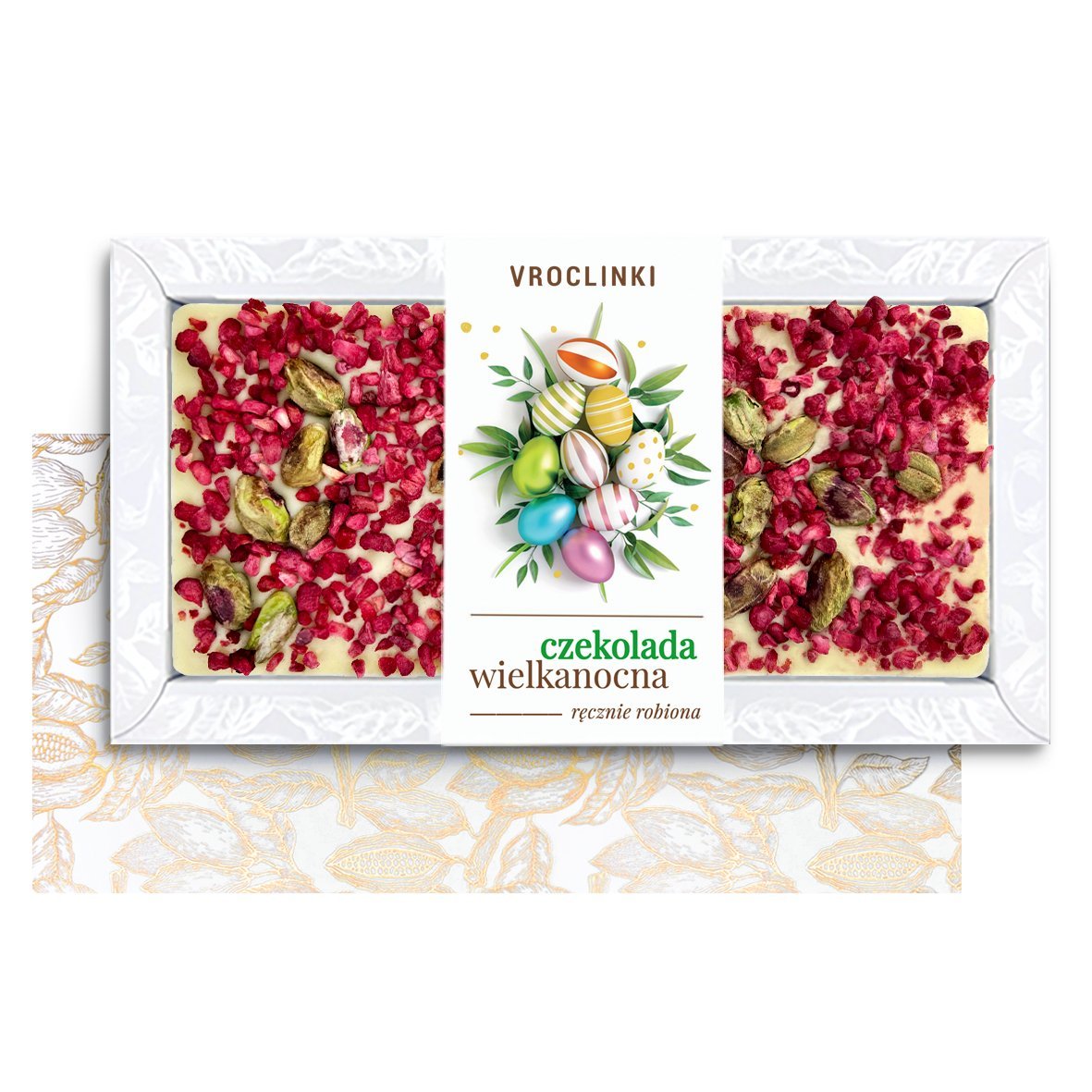 Czekolada Biała z Malinami i Pistacjami na Wielkanoc (80g)
