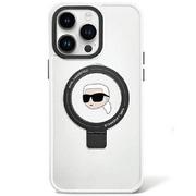 Etui i futerały do telefonów - Karl Lagerfeld KLHMP15XHMRSKHH iPhone 15 Pro Max 6.7" biały/white hardcase Ring Stand Karl Head MagSafe - miniaturka - grafika 1