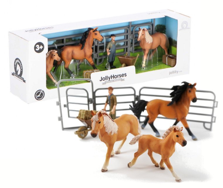 Zestaw JOLLY HORSES Koń Palomino i Koń Bay ze źrebakiem Figurka + akcesoria