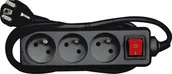 Przedłużacze i rozgałęźniki - Przedłużacz elektryczny, czarny, 3 gniazda z uziemieniem, 1,5m z wyłącznikiem. Vorel 72625 - miniaturka - grafika 1