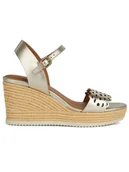 Sandały damskie - Geox Skórzane sandały "Ponza" w kolorze złotym na koturnie - miniaturka - grafika 1