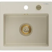 Zlewozmywaki - Mexen Milo zlewozmywak granitowy 1-komorowy 435 x 410 mm, beżowy, syfon złoty - miniaturka - grafika 1
