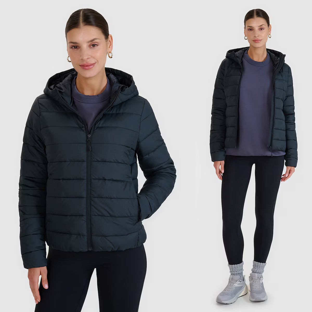 Kurtka Damska 4F Pikowana Puchowa Przejściowa Z Kapturem Czarna 4FWSS25TDJAF534 XL
