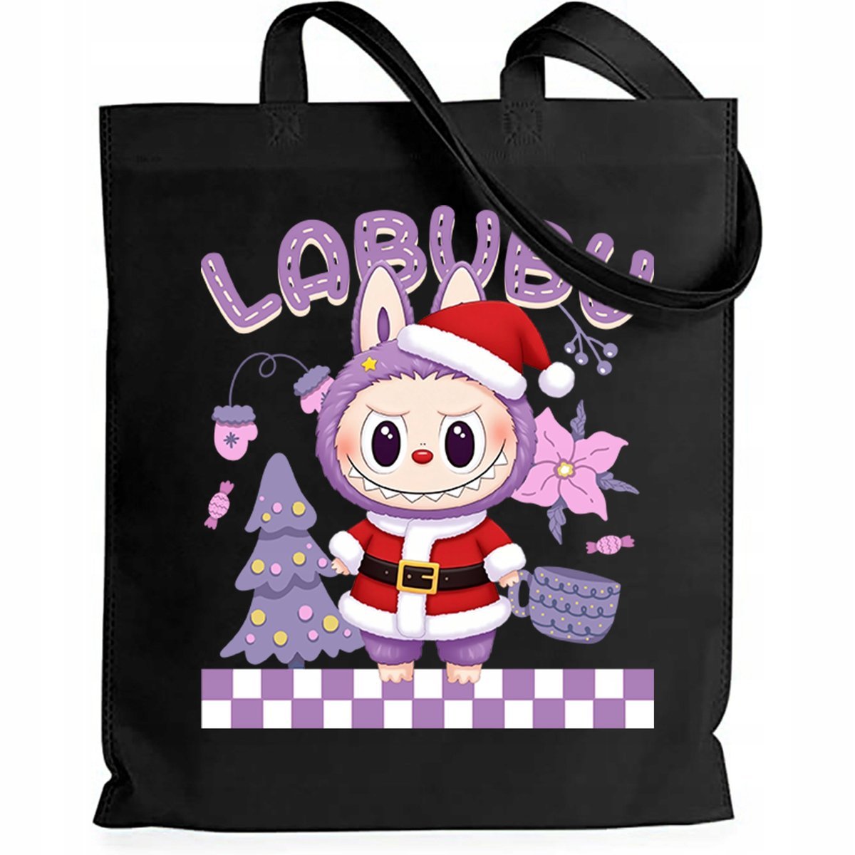 Torba EKO Czarna Shopper FIOLETOWY Prezent Na Święta Mikołajki Wzory