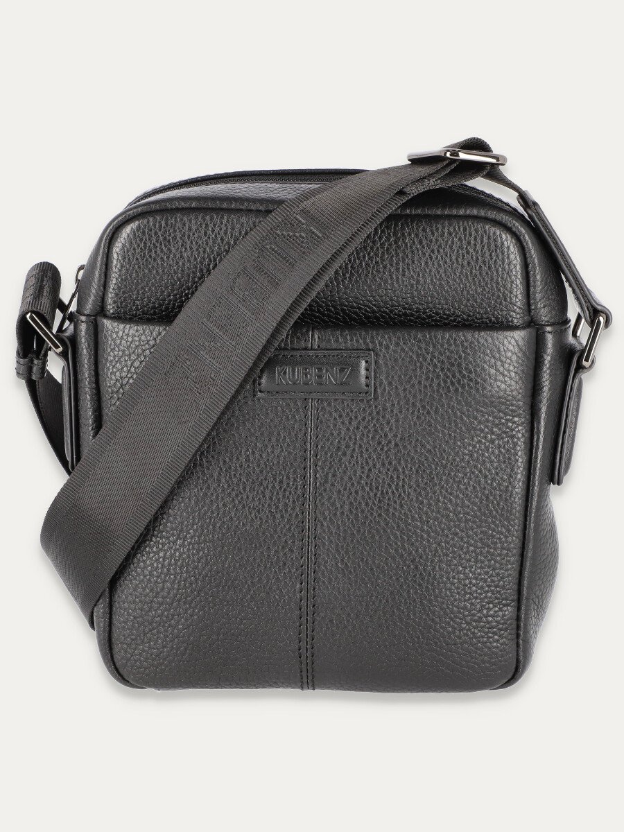 Czarna skórzana listonoszka o fakturze groszkowanej z regulowanym paskiem