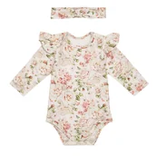 Body dla niemowląt - Zestaw body z falbanką, długi rękaw i opaska z supełkiem, Rose 62 - miniaturka - grafika 1