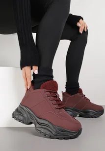 Bordowe Traperki Sneakersy Vices na Grubej Tłoczonej Platformie Typu Traperki Narrise - Botki damskie - miniaturka - grafika 1