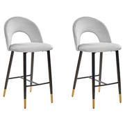 Krzesła - Beliani Zestaw 2 krzeseł barowych welurowy szary FALTON - miniaturka - grafika 1