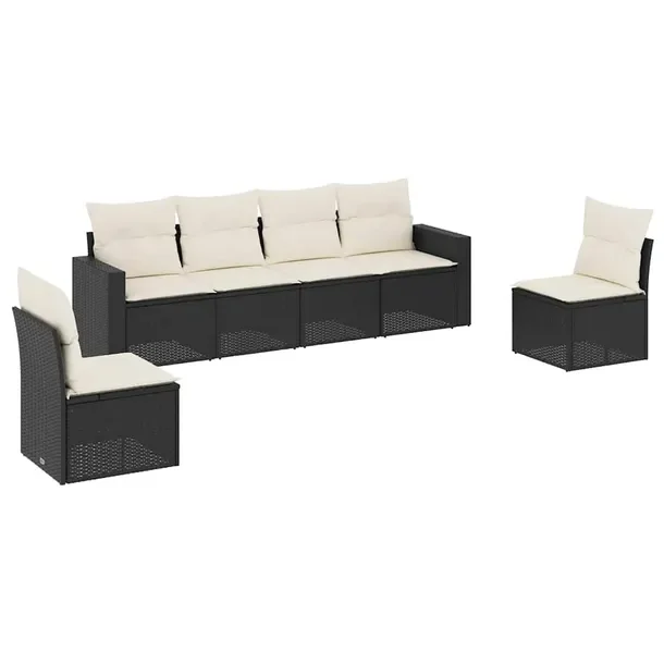 Zestaw Wypoczynkowy Rattan PE Czarny z Poduszkami Kremowymi 55x62x69 cm