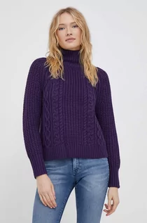 Swetry damskie - Joop! sweter wełniany damski kolor fioletowy ciepły z golfem - grafika 1