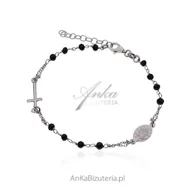 Bransoletki - ankabizuteria.pl Srebrna bransoletka różaniec z czarnymi cyrkoniami - miniaturka - grafika 1